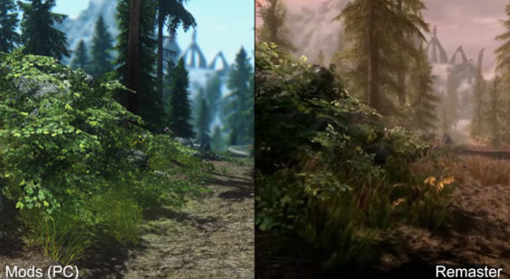 Видео сравнения Skyrim Special Edition и оригинальной игры с модами